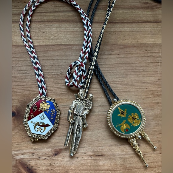 Other - Vintage Bolo Ties, Free Mason Metal Shriners, Masonic, Selling All 3 As A Set.